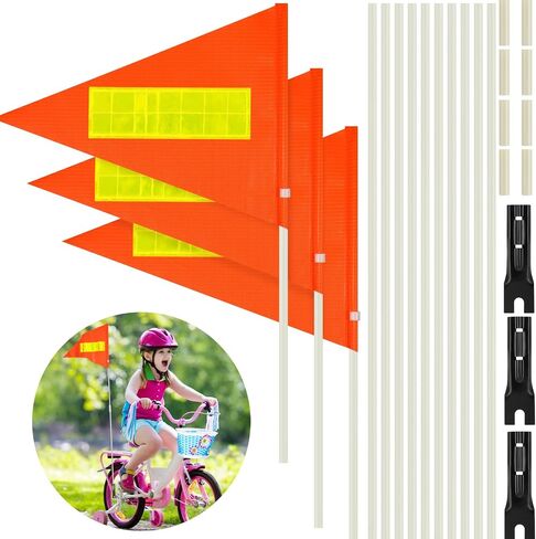 3 Sets 6ft Bike Flags with Pole for Safety Adjustable Bicycle Safety Flag Orange High Visibility Heavy Duty Fiberglass Pole Full Color Tear-resistant Waterproof Bike Flag for Outdoor Cycling in Kuwait