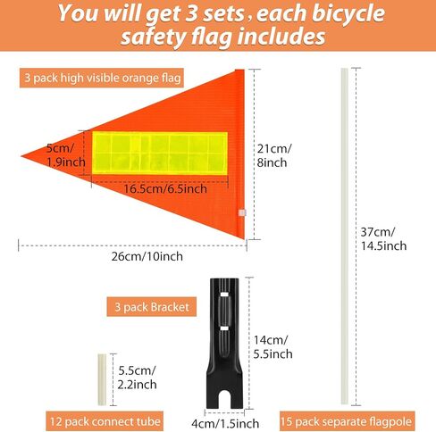 3 Sets 6ft Bike Flags with Pole for Safety Adjustable Bicycle Safety Flag Orange High Visibility Heavy Duty Fiberglass Pole Full Color Tear-resistant Waterproof Bike Flag for Outdoor Cycling in Kuwait