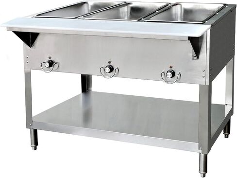 FSE 3-Well Electric Hot Food Table, 120V Countertop Steam Table with Individual Well Controls, Stainless Steel Body and Undershelf, 44" W x 29-1/2" D, Includes 7" Cutting Board in Saudi Arabia