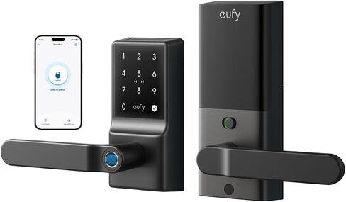 eufy Security Smart Lock C33, Keypad Door Lock with Handle, Built-in Wi-Fi | Fingerprint Door Knob, App Control, Keyless Entry Door Lock for Front Door and Bedroom, Electronic Deadbolt, IP53, Black in Saudi Arabia