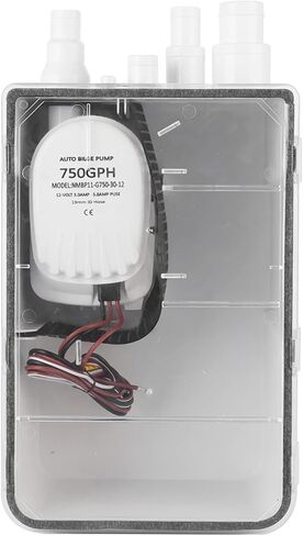 مضخة حوض الاستحمام RiToEasysports DC 12V 24V، صندوق تصريف ماء آسن ABS 750 GPH مع مفتاح تعويم تلقائي، منافذ مدخل متعددة، غطاء شفاف وصمام فحص لحوض دش يخت القوارب البحرية (24 فولت) in Kuwait