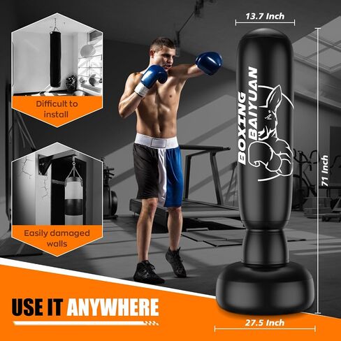 Standing Punching Bag for Adults Teens, Inflatable Boxing Bag with Stand, Kick Boxing Training Equipment for MMA, Muay Thai, Kickboxing in Kuwait