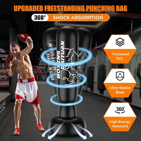 Standing Punching Bag for Adults Teens, Inflatable Boxing Bag with Stand, Kick Boxing Training Equipment for MMA, Muay Thai, Kickboxing in Kuwait
