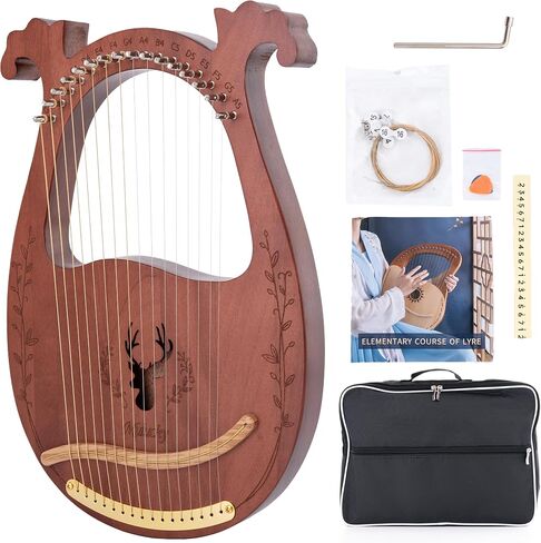 Mulucky Lyre Harp، طقم قيثارة من الماهوجني ليرا مكون من 19 وترًا، آلات موسيقية متوترة مع حقيبة مفتاح ضبط، أوتار إضافية للمبتدئين والبالغين in Kuwait