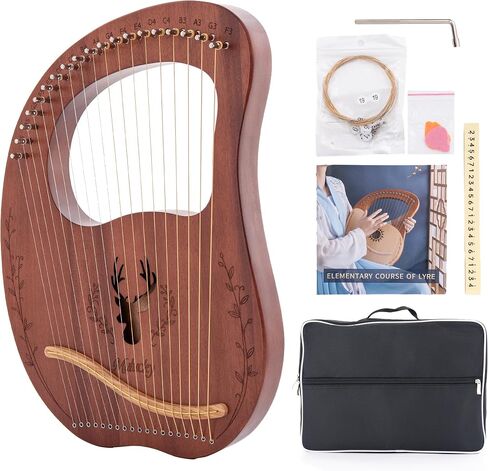 Mulucky Lyre Harp, 19-String Mahogany Lyra Harp Kit, Stringed Musical Instruments with Tuning Wrench Bag Extra Strings for Beginners Adults in Saudi Arabia