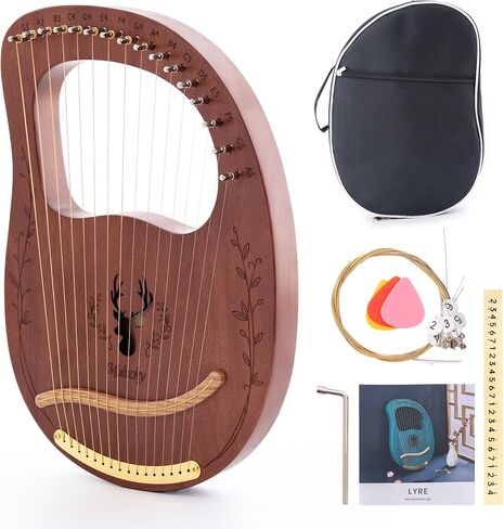 Mulucky Lyre Harp, 19-String Mahogany Lyra Harp Kit, Stringed Musical Instruments with Tuning Wrench Bag Extra Strings for Beginners Adults in Saudi Arabia
