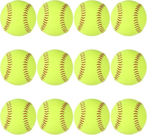 12 Inch Softballs, 12 Pack Practice Slowpitch Softballs, Soft Cork Core, Fluorescent Yellow PVC, Official Size and Weight for Training, Games in Kuwait