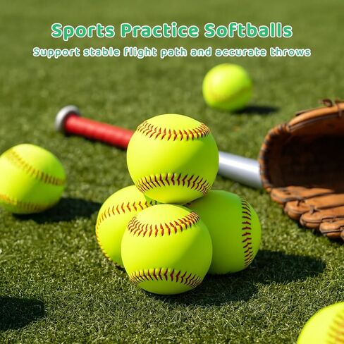 12 Inch Softballs, 12 Pack Practice Slowpitch Softballs, Soft Cork Core, Fluorescent Yellow PVC, Official Size and Weight for Training, Games in Kuwait