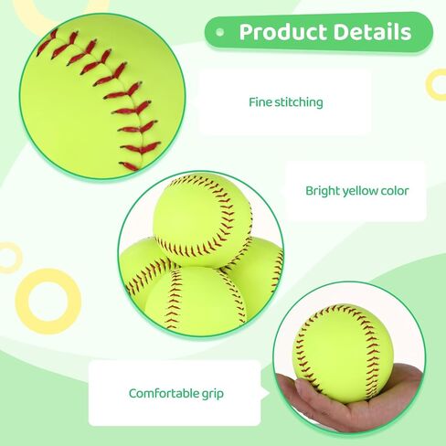 12 Inch Softballs, 12 Pack Practice Slowpitch Softballs, Soft Cork Core, Fluorescent Yellow PVC, Official Size and Weight for Training, Games in Kuwait
