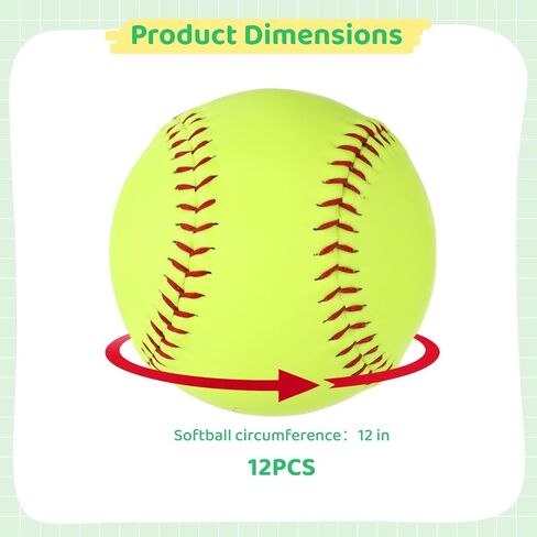 12 Inch Softballs, 12 Pack Practice Slowpitch Softballs, Soft Cork Core, Fluorescent Yellow PVC, Official Size and Weight for Training, Games in Kuwait