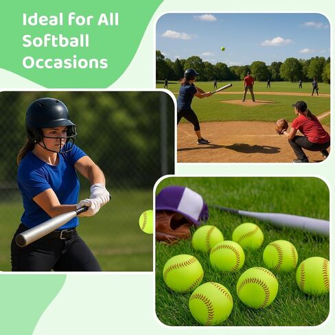 12 Inch Softballs, 12 Pack Practice Slowpitch Softballs, Soft Cork Core, Fluorescent Yellow PVC, Official Size and Weight for Training, Games in Kuwait