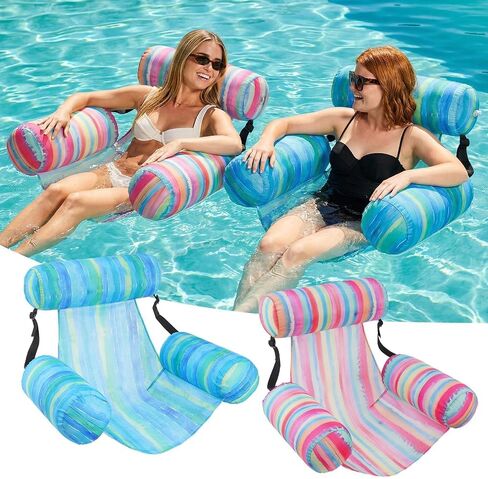Inflatable Pool Float Chair - 2 Pack Pool Floats Adult Heavy Duty, Water Floating Lounge Chairs, Blow up Floaties Adults for Summer Fun Party Lake Beach in Kuwait