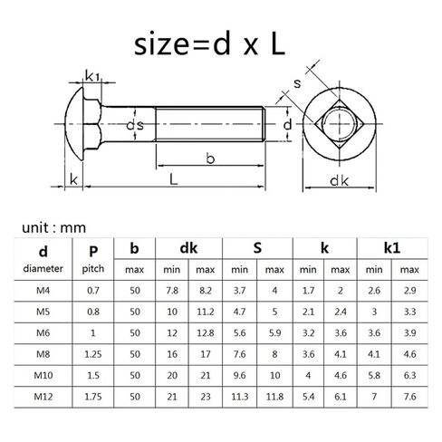 10pcs M4 Steel Head Square Neck Carriage Screw Bolt for Shelf Desk L= 10-100mm(45mm) in Saudi Arabia