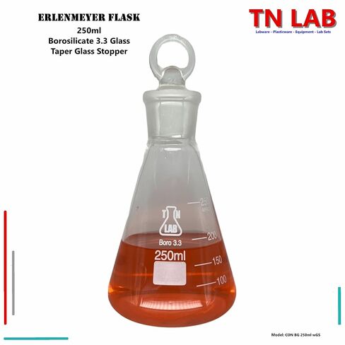 TN LAB 250 مل دورق مخروطي من البورسليكات 3.3 زجاج مع سدادة زجاجية مفصلية 24/25 in Kuwait