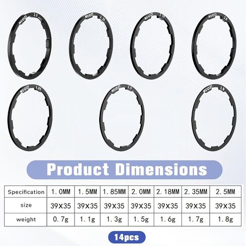 7pcs Bicycle Grooved Hub Washer Flywheel, Cassette Spacer Washer for Flywheel Headset Spacers for Bike 7/8/9/10/11 Speed Flywheels Hub Washers Size Options of 1/1.5/1.85/2/2.18/2.35/2.5 mm, Black in Kuwait