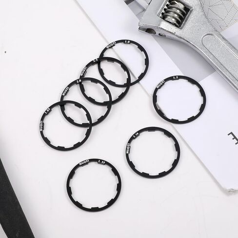 7pcs Bicycle Grooved Hub Washer Flywheel, Cassette Spacer Washer for Flywheel Headset Spacers for Bike 7/8/9/10/11 Speed Flywheels Hub Washers Size Options of 1/1.5/1.85/2/2.18/2.35/2.5 mm, Black in Kuwait