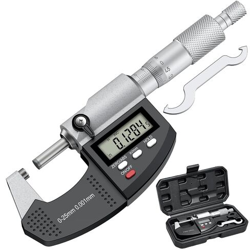 HDLKNAK Dual-Mode Micrometer, Digital Outside Micrometer Precision Measuring Tool, 0-1"/0-25 mm, Inch/Metric 0.00005"/0.001 mm, Machinist Thickness Gauge Tool, Large LCD Display with Protective Case. in Kuwait