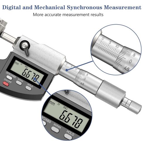HDLKNAK Dual-Mode Micrometer, Digital Outside Micrometer Precision Measuring Tool, 0-1"/0-25 mm, Inch/Metric 0.00005"/0.001 mm, Machinist Thickness Gauge Tool, Large LCD Display with Protective Case. in Kuwait