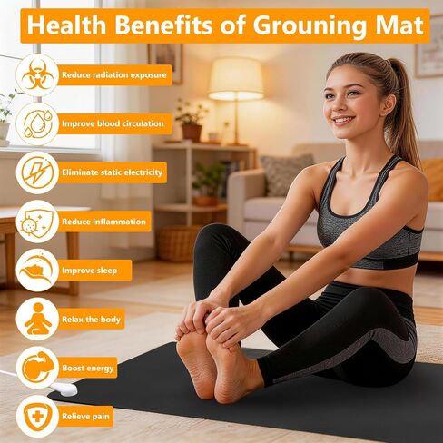 Grounding Well Earthing Mat for Feet, 24"x16" Grounding Pad with Easy Setup, 15 Ft Cord Durable & Comfortable - Stress Relief Antioxidant Balance, Better Sleep & Energy Boost in Kuwait