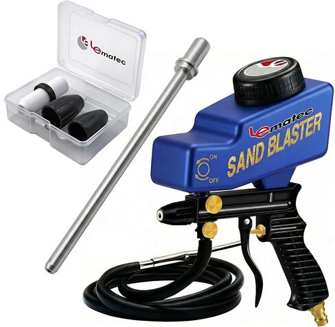 نظام LE LEMATEC AS118-2C Sandblaster الكامل - مجموعة مسدسات الرمل + ملحق فوهة طويلة + مجموعة ملحقات بأطراف سيراميك لإزالة الصدأ وحفر الزجاج والترميم التلقائي in Kuwait