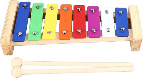 8 Note Xylophone Instrument with 2 Mallets, Educational Musical Glockenspiel Keyboard Aluminum Wood Material for Toddlers Beginners Music Learning Play in Kuwait