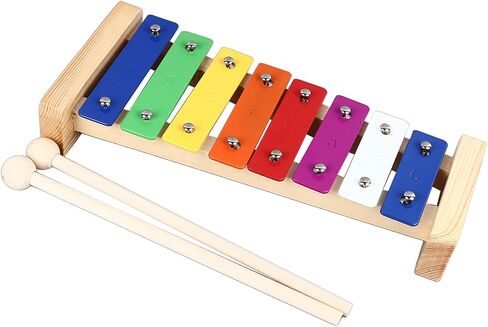 8 Note Xylophone Instrument with 2 Mallets, Educational Musical Glockenspiel Keyboard Aluminum Wood Material for Toddlers Beginners Music Learning Play in Kuwait