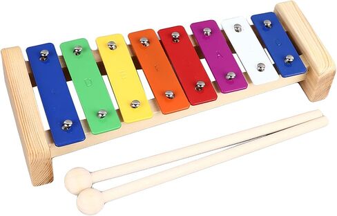 8 Note Xylophone Instrument with 2 Mallets, Educational Musical Glockenspiel Keyboard Aluminum Wood Material for Toddlers Beginners Music Learning Play in Kuwait