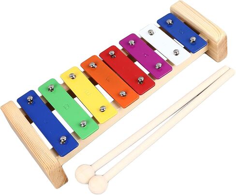 8 Note Xylophone Instrument with 2 Mallets, Educational Musical Glockenspiel Keyboard Aluminum Wood Material for Toddlers Beginners Music Learning Play in Kuwait