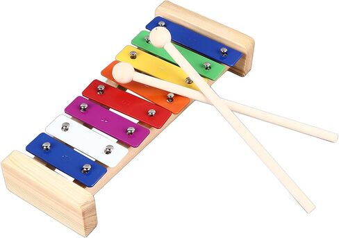 8 Note Xylophone Instrument with 2 Mallets, Educational Musical Glockenspiel Keyboard Aluminum Wood Material for Toddlers Beginners Music Learning Play in Kuwait