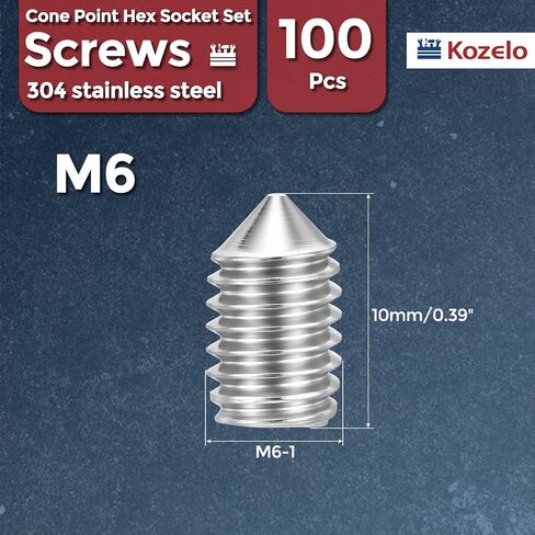 100 قطعة من براغي مجموعة المقابس المخروطية - [M6-1x10mm] 18-8 من الفولاذ المقاوم للصدأ بدون رأس مجموعة براغي ألين مع مفتاح ربط سداسي لمقبض الباب وتركيبات الحمام ورف المناشف in Kuwait