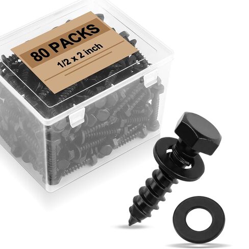 Hicarer 1/2" X 2" 80 Pack Hex Head Lag Bolts with Washers Heavy Duty Lag Screws Kit Black Ceramic Coating Wood Screws for Furniture Woodworking Deck Fences Gazebo Timber Outdoor Construction in Kuwait