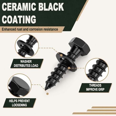 Hicarer 1/2" X 2" 80 Pack Hex Head Lag Bolts with Washers Heavy Duty Lag Screws Kit Black Ceramic Coating Wood Screws for Furniture Woodworking Deck Fences Gazebo Timber Outdoor Construction in Kuwait