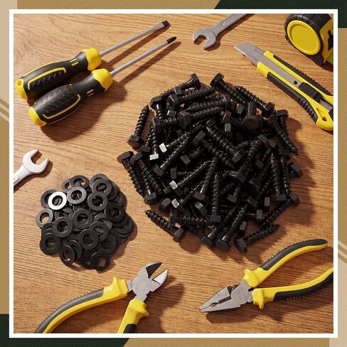 Hicarer 1/2" X 2" 80 Pack Hex Head Lag Bolts with Washers Heavy Duty Lag Screws Kit Black Ceramic Coating Wood Screws for Furniture Woodworking Deck Fences Gazebo Timber Outdoor Construction in Kuwait