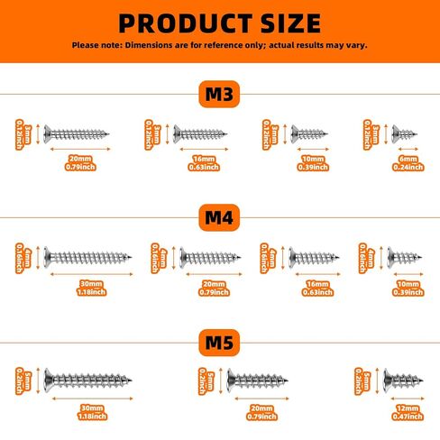 525PCS Self Tapping Screws Assortment Kit, M3/M4/M5 Phillips Flat Head Wood Screws Set with Sharp Point for Furniture, Woodworking, DIY, Plastic, Soft Metal & Home Repair in Saudi Arabia