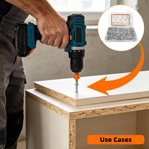 525PCS Self Tapping Screws Assortment Kit, M3/M4/M5 Phillips Flat Head Wood Screws Set with Sharp Point for Furniture, Woodworking, DIY, Plastic, Soft Metal & Home Repair in Saudi Arabia