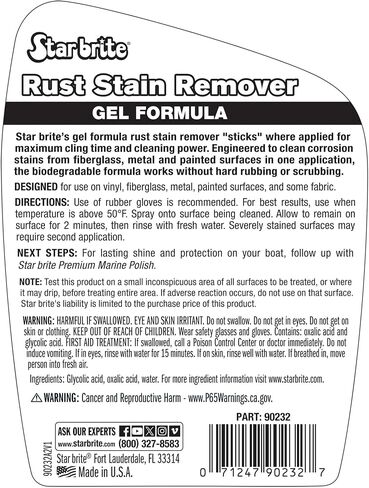STAR BRITE Rust Stain Remover Gel Formula – Clinging Rust Cleaner for Fiberglass, Metal, Vinyl, Painted Surfaces & More, Fast-Acting Marine-Grade Stain Removal in Kuwait