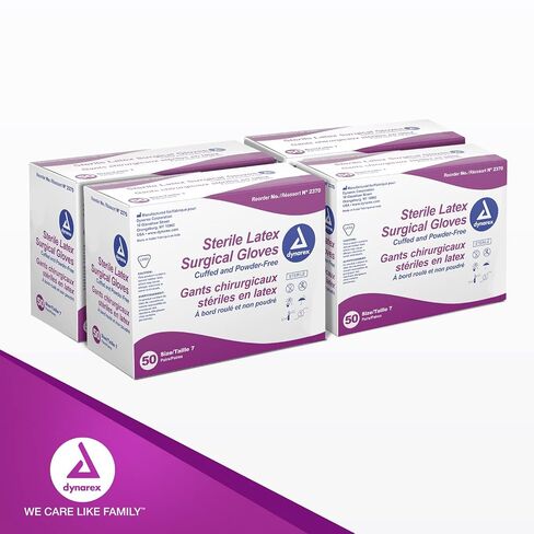 قفازات Dynarex الجراحية المعقمة للاستعمال مرة واحدة، خالية من البودرة، ومعبأة في أزواج، للاستخدام الطبي والرعاية الصحية، العيادة البيطرية، بيسك، مقاس 7.0، علبة واحدة مكونة من 200 زوج من القفازات (قد تختلف التعبئة) in Kuwait