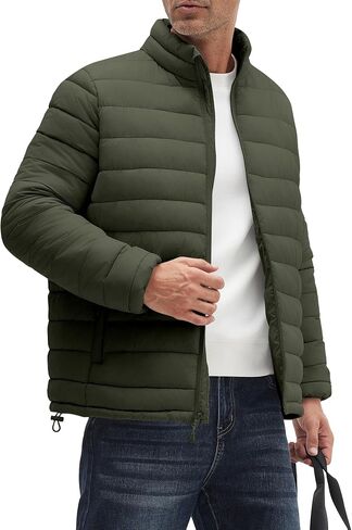 WHN Men Puffer Jacket Coat Lightweight Winter Waterproof Windproof Stand Collar Full Zipper Coats with 3 Pockets in Saudi Arabia