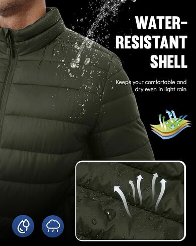 WHN Men Puffer Jacket Coat Lightweight Winter Waterproof Windproof Stand Collar Full Zipper Coats with 3 Pockets in Saudi Arabia