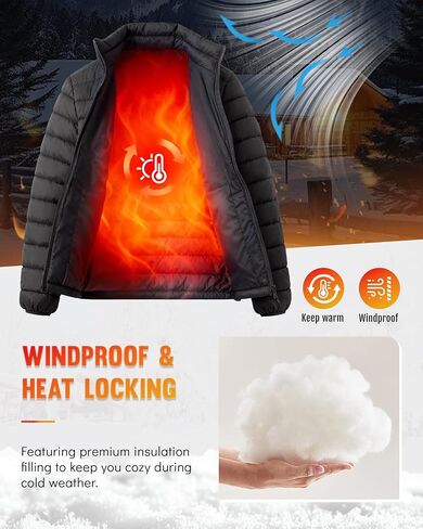 WHN Men Puffer Jacket Coat Lightweight Winter Waterproof Windproof Stand Collar Full Zipper Coats with 3 Pockets in Saudi Arabia