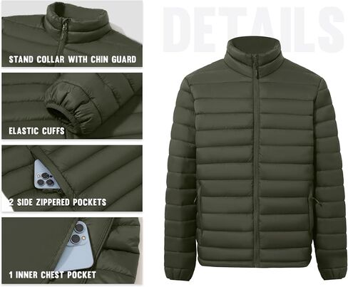 WHN Men Puffer Jacket Coat Lightweight Winter Waterproof Windproof Stand Collar Full Zipper Coats with 3 Pockets in Saudi Arabia