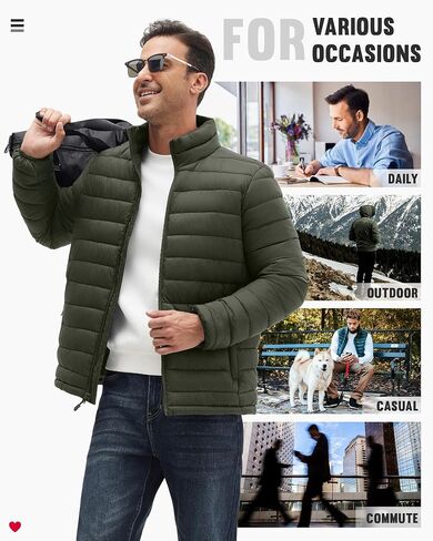 WHN Men Puffer Jacket Coat Lightweight Winter Waterproof Windproof Stand Collar Full Zipper Coats with 3 Pockets in Saudi Arabia