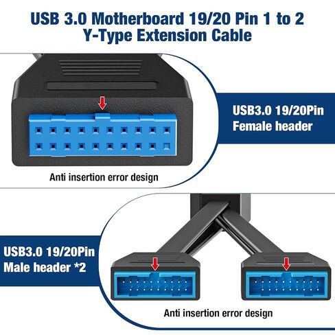 USB 3.0 Motherboard Header Splitter,19/20 Pin 1 to 2 Y Extension Cables for The Computer Motherboard (Black-1) in Kuwait