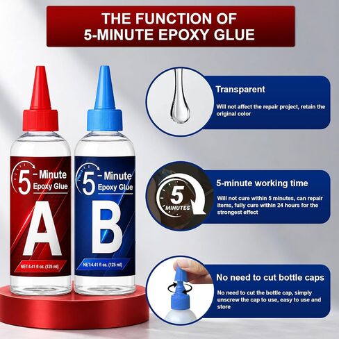 5 Minute Epoxy Glue 250ml, Clear High Strength Tough Durable, 2 Part Epoxy Adhesives for Repairing Tiles, Metal, Ceramics, Plastics, Wood in Kuwait
