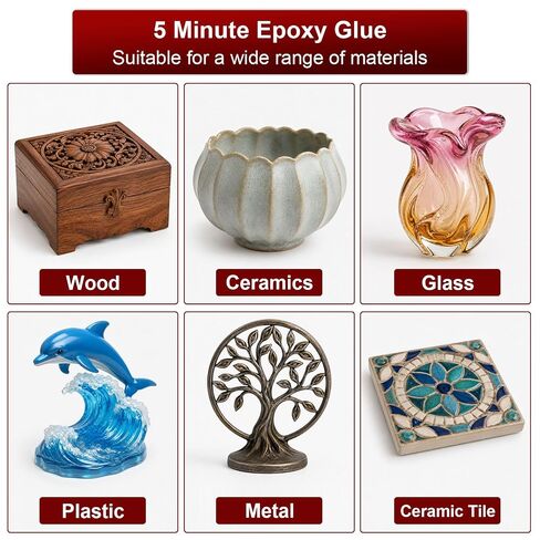 5 Minute Epoxy Glue 250ml, Clear High Strength Tough Durable, 2 Part Epoxy Adhesives for Repairing Tiles, Metal, Ceramics, Plastics, Wood in Kuwait