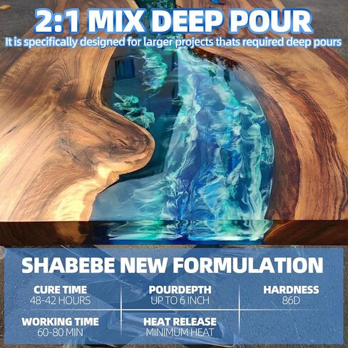 Deep Pour Epoxy Resin 1.5 Gallon [NEW VRESION], Up to 6" Pour Depths Epoxy Resin, Bubble Free & Super-Gloss Flow Casting Resin, UV Resistant Epoxy for Wood Table, River Table, Countertops in Kuwait