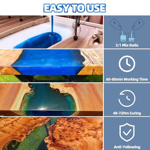 Deep Pour Epoxy Resin 1.5 Gallon [NEW VRESION], Up to 6" Pour Depths Epoxy Resin, Bubble Free & Super-Gloss Flow Casting Resin, UV Resistant Epoxy for Wood Table, River Table, Countertops in Kuwait