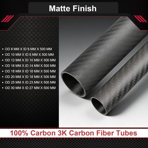 UHT 3K Carbon Fiber Tube, 20 x 18 x 500mm, Stiffness Roll Wrapped, Matte Twill Exterior, Hollow Shaft, Lightweight for Quadcopter Multicopter, Frame Body, Robotics, Modders, 2pcs in Kuwait