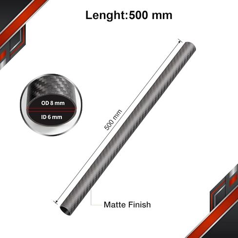 UHT 3K Carbon Fiber Tube, 20 x 18 x 500mm, Stiffness Roll Wrapped, Matte Twill Exterior, Hollow Shaft, Lightweight for Quadcopter Multicopter, Frame Body, Robotics, Modders, 2pcs in Kuwait