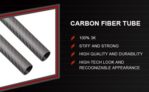 UHT 3K Carbon Fiber Tube, 20 x 18 x 500mm, Stiffness Roll Wrapped, Matte Twill Exterior, Hollow Shaft, Lightweight for Quadcopter Multicopter, Frame Body, Robotics, Modders, 2pcs in Kuwait